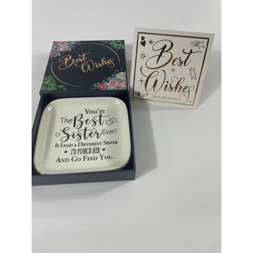 Best‎ Sister Gifts for Women, Ceramic Ring Dish You Are the Sister I Got white
